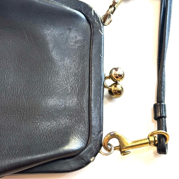 Coach Vintage Rare Bonnie Cashin Kisslock Black Leather Purse Bag Double Strap - Picture 6 of 14